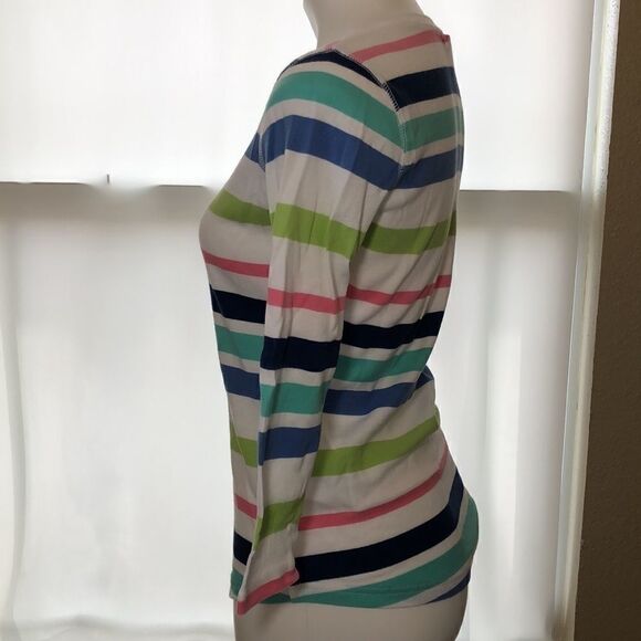 Chaps 3/4 sleeve white multicolor striped Henley - Picture 4 of 6